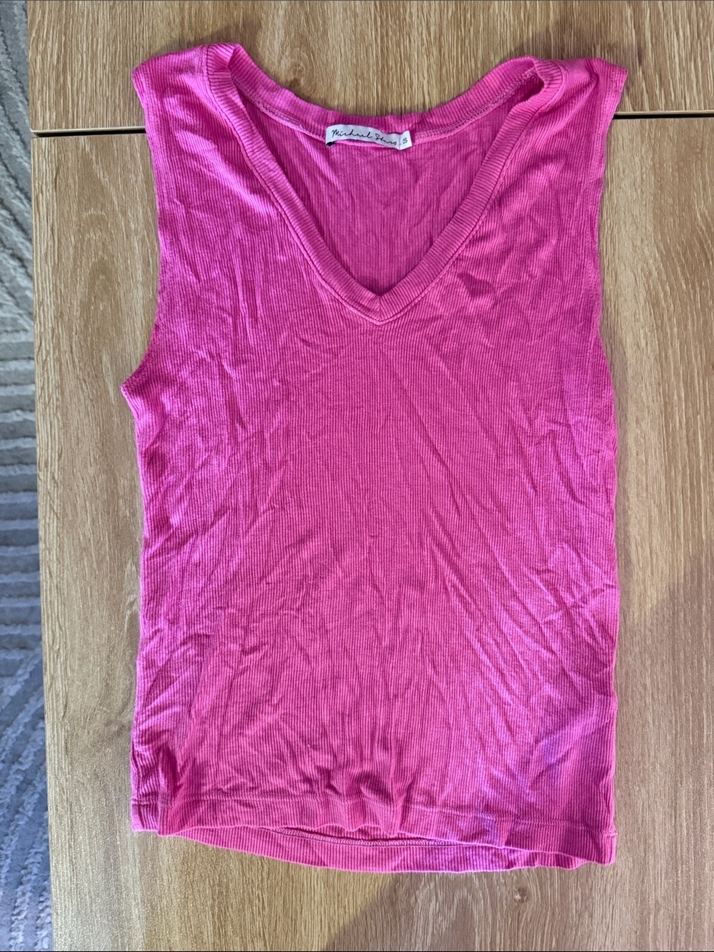 Michael Stars Pink Ribbed V-Neck Tank